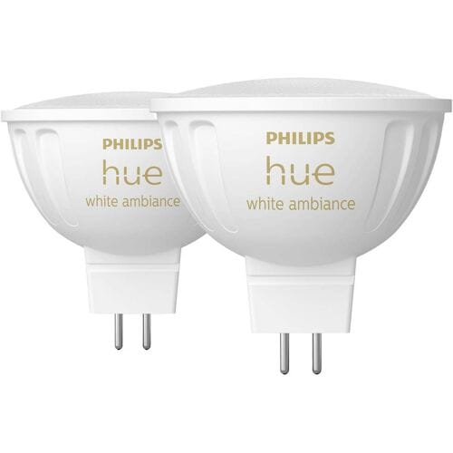 Ampoule connectée - PHILIPS HUE - MR16 - Lumiere blanche - Compatible bluetooth - Lot de 2 - Fonctionne avec App et voix