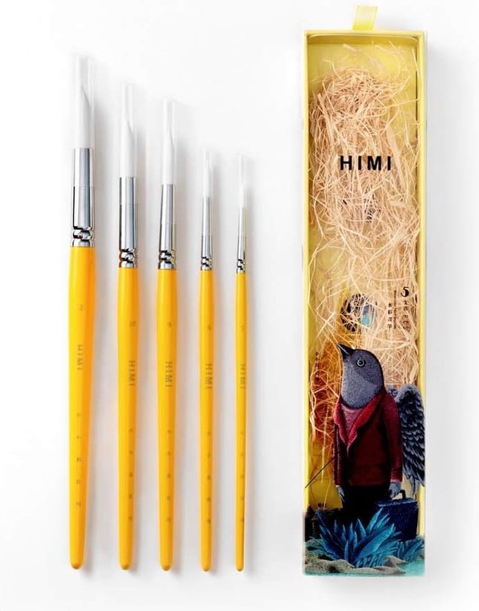 HIMI - Gouache penselen - Little Bird - set van 5 - Geel