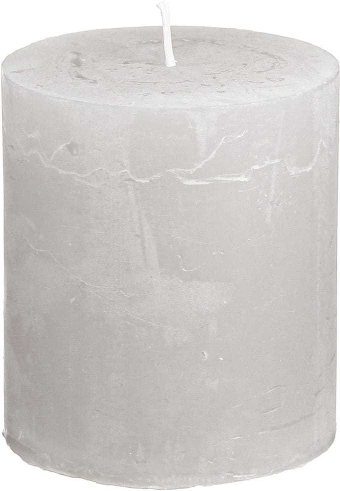 Effen kaarsen, lichtgrijs, pilaarkaarsen 70×80mm, 4 stuks, rustieke de