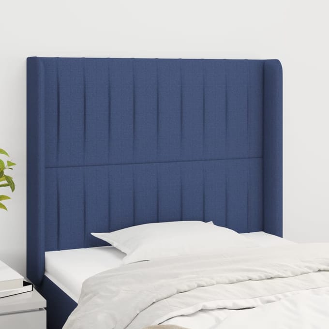 vidaXL - Hoofdbord - met - randen - 93x16x118/128 - cm - stof - blauw