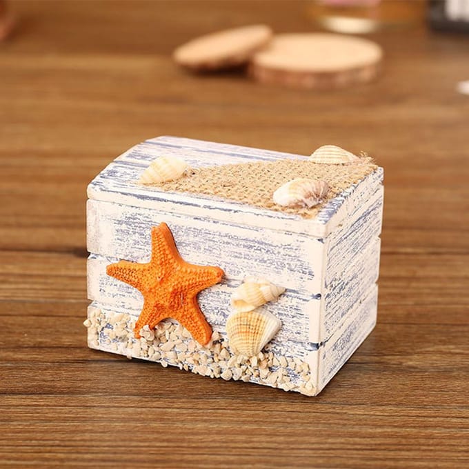 Houten Sieradendoos in Mediterrane Stijl Draagbare Kleine Opbergkoffer(zeester) gray