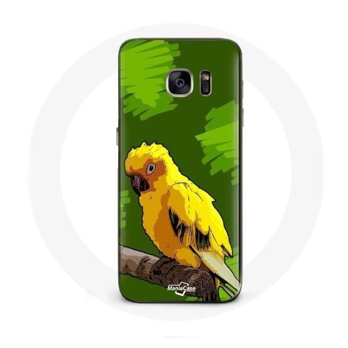 Case voor Samsung galaxy S6 edge Gele Parkiet Vogels Groene Achtergrond