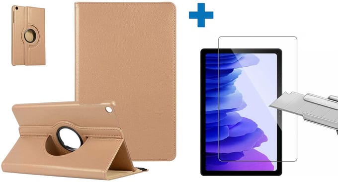 Screenprotector Geschikt voor Samsung Galaxy Tab A7 Hoes - (2020/2022) - 360 graden draaibaar case Goud + screenprotector gehard glas