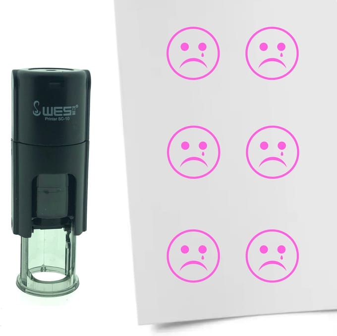 CombiCraft Stempel Smiley Verdrietig 10mm rond - Roze inkt