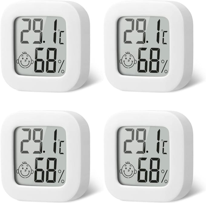 Set van 4 hygrometers - Hygrometer - thermometer - hygrometer binnen - elektronische hygrometer - Wandgemonteerde temperatuur- en vochtigheidsmeter - Witte - plastic