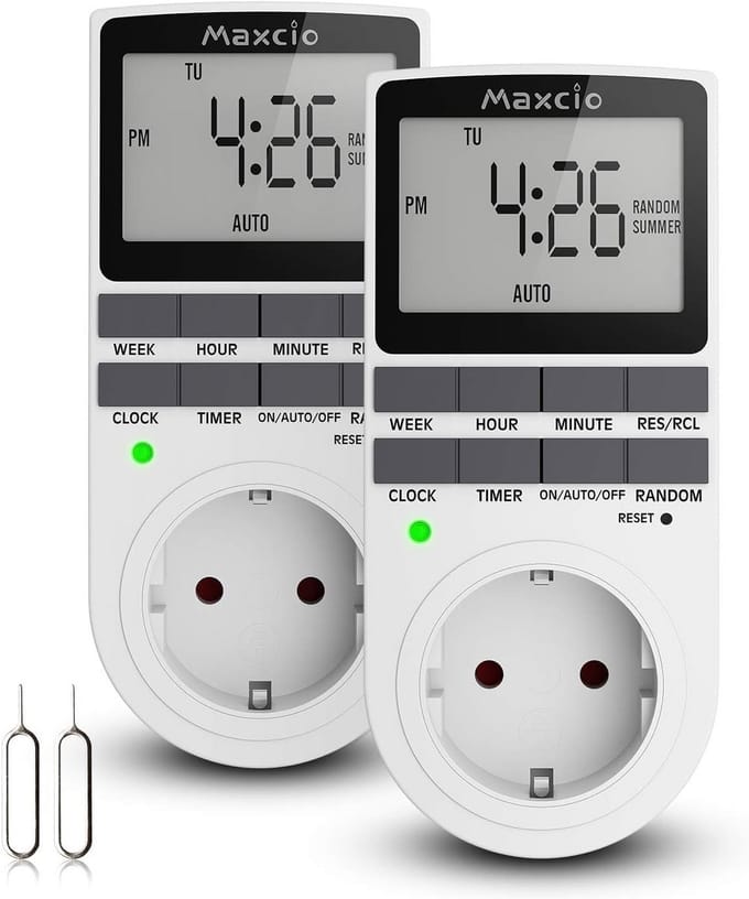Digitale Tijdschakelaar Stekker - 2 Stuks Programmeerbare Timer met 10 Schema's en Anti-Diefstal Modus