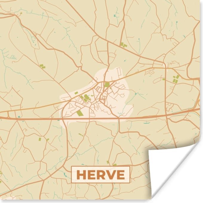 Poster België - Plattegrond - Kaart - Stadskaart - Herve - 75x75 cm