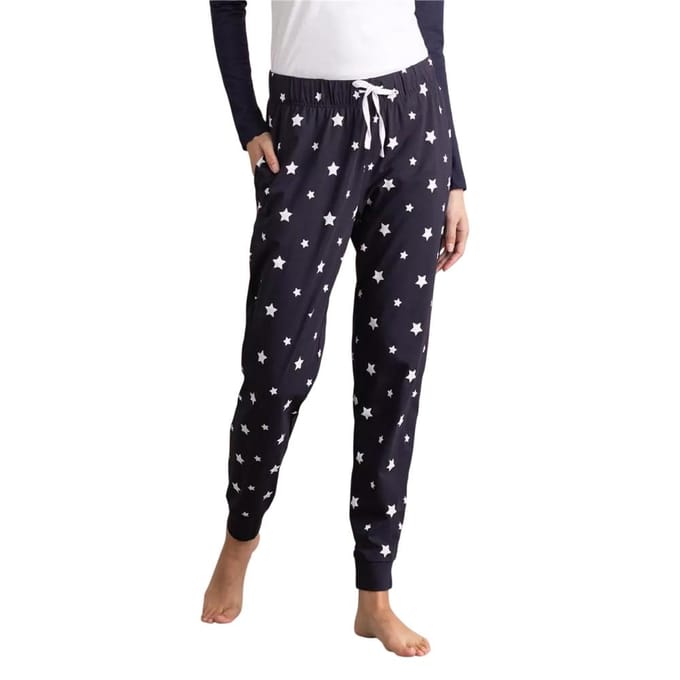 SF Women Dames/Dames Sterren Pyjamabroek met Manchet (Marine / Wit)