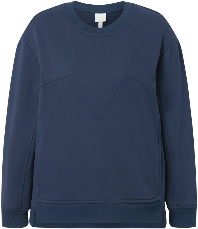 Ulla Popken - Dames - Sweatshirt patchlook ronde hals lange mouwen - Marine - Maat 46+