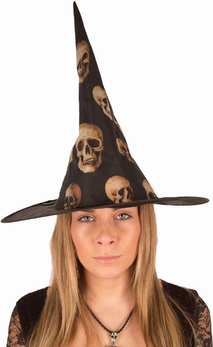 Heksenhoed Skulls - Zwart - schedel print - halloween