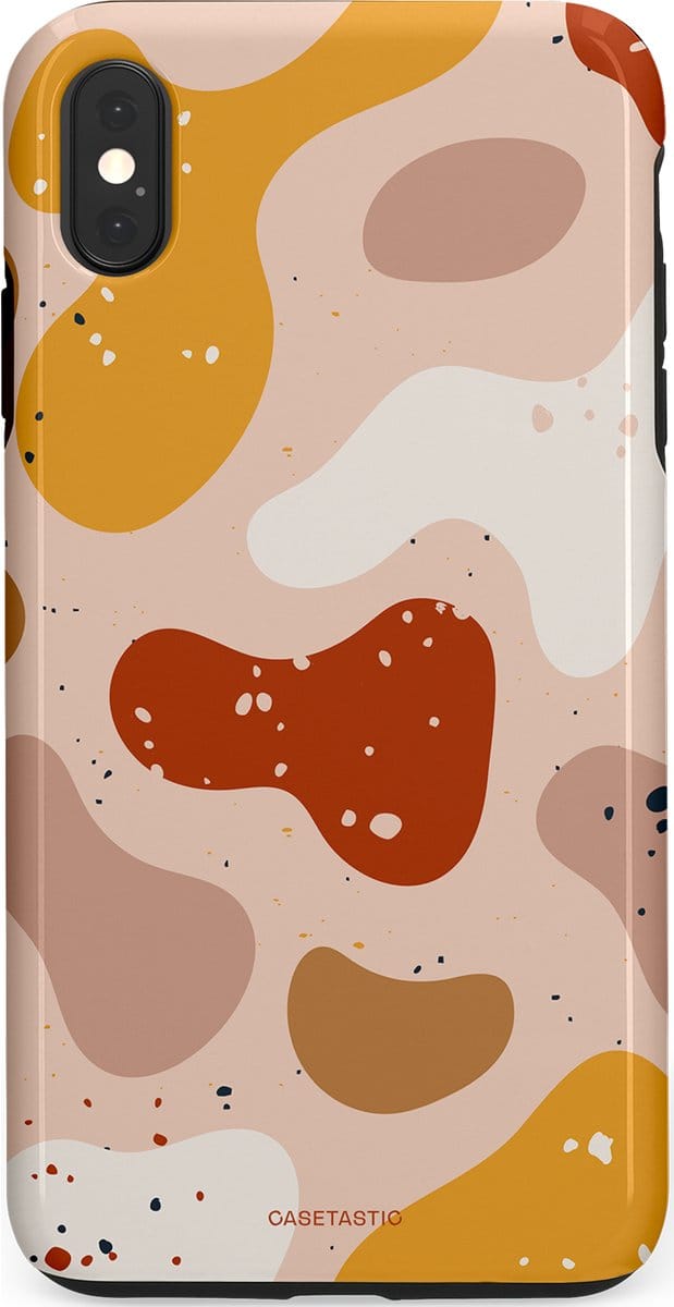 Casetastic hoesje geschikt voor Apple iPhone XS Max - Dubbellaagse bescherming - Terrazzoque - Fashion Case - Zand Perzik Okergeel Lichtgrijs