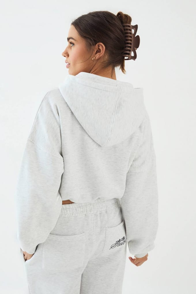Dames DSGN Studio Badstof Applique Boxy Ritshoodie | Asgrijs | Maat: Medium