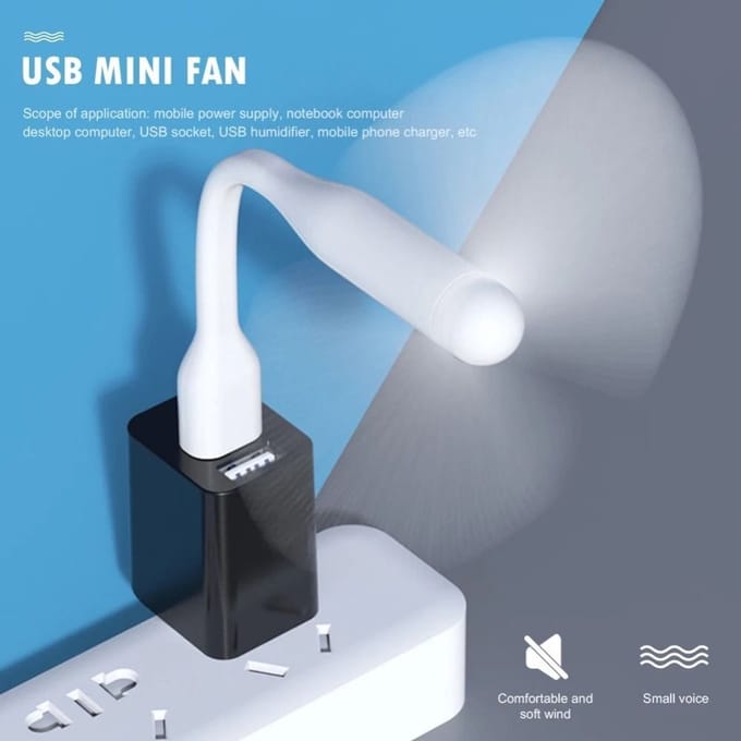 Flexibele USB-ventilator, draagbare mini-ventilator, koeler, mobiele telefoonventilator voor buiten - wit