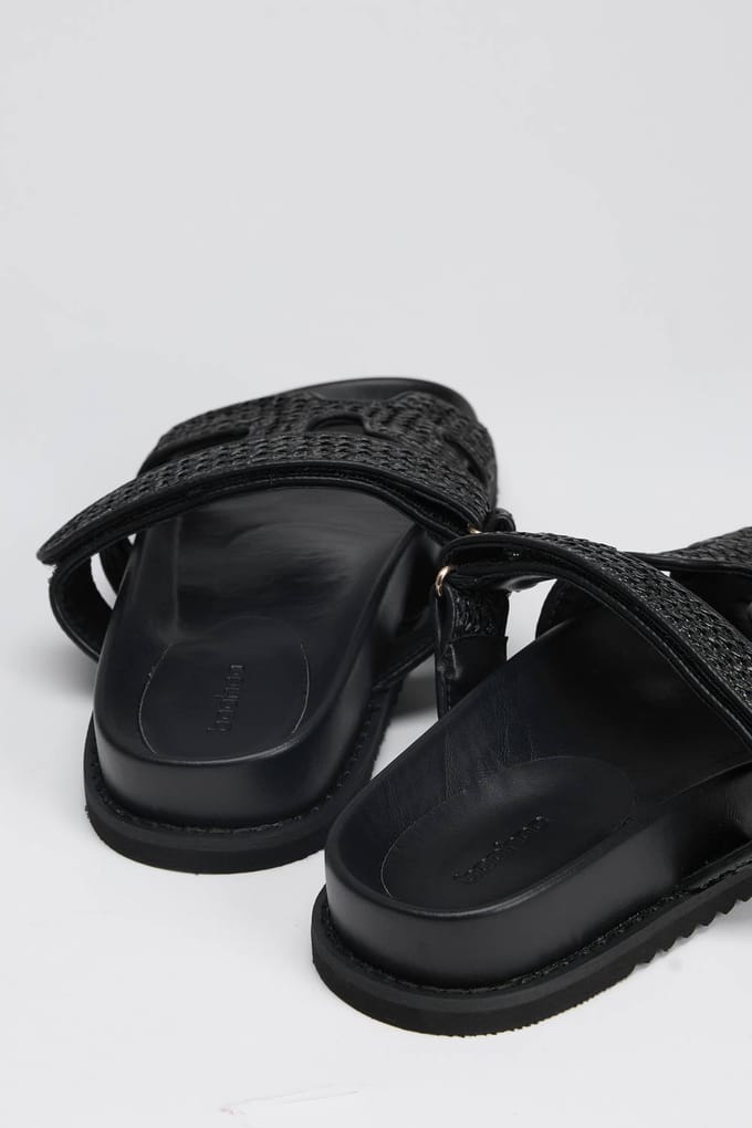 boohoo Dames Raffia Slippers Met Uitgesneden Detail | Zwart | Maat: 37