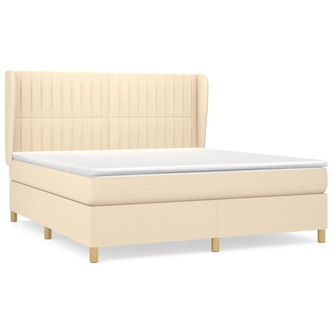 vidaXL - Boxspring - met - matras - stof - crèmekleurig - 160x200 - cm
