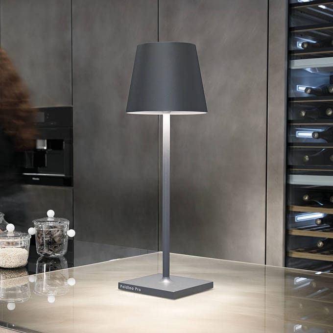 Zafferano Poldina L Desk oplaadbare tafellamp IP54 grijs