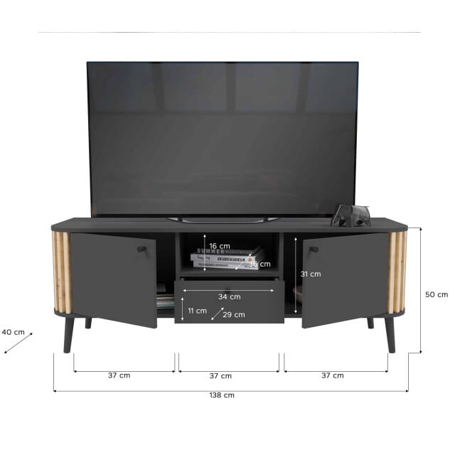 Furnilux Pure tv-meubel 2 deuren, 1 lade, 1 plank grijs, eik decor