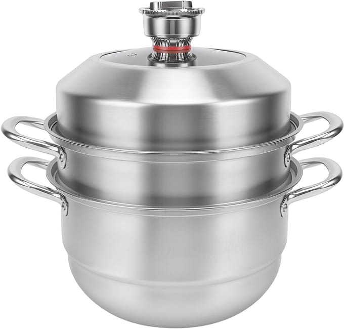 3-laags Stoompot - Multifunctioneel Kookgerei - Gezond Koken - Met Timer - Grote Capaciteit - Zilver