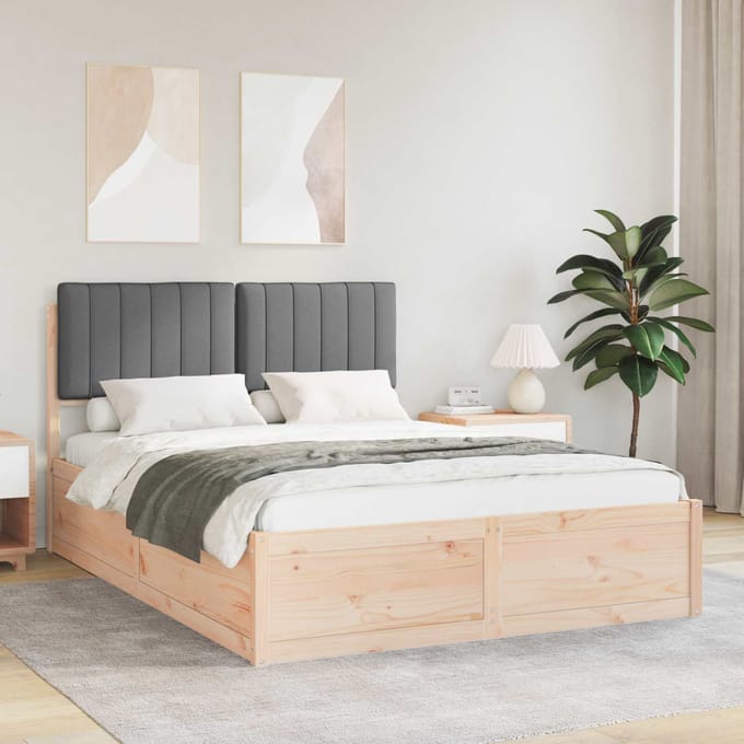 vidaXL - Bedframe - met - Gevoerde - Hoofdbord - Donkergrijs - 140 - x - 190 - cm