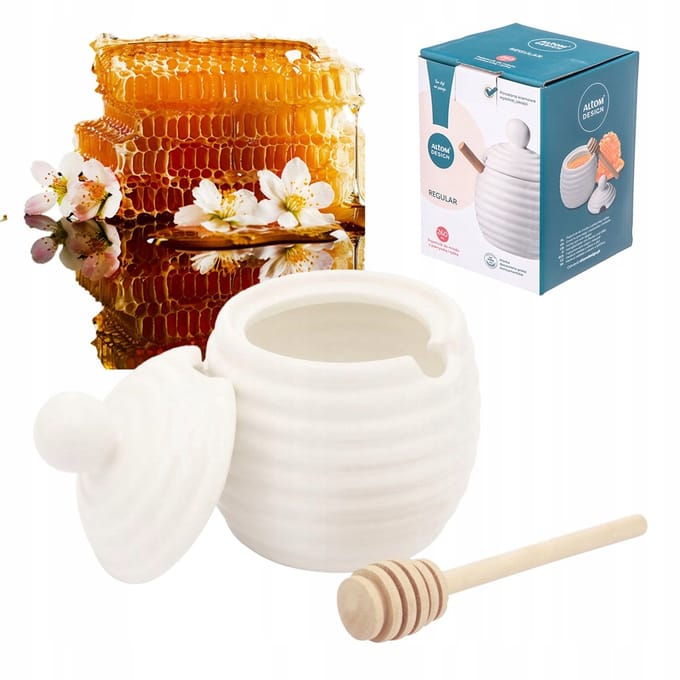 Porseleinen Honing Pot met Lepel - 250 ml - Romig Wit
