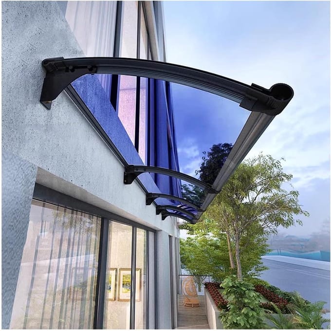 Gebogen Deurluifel - Zonnescherm Balkon - Buitenbescherming - Slagvast Polycarbonaat - 57 x 300 cm - Transparant
