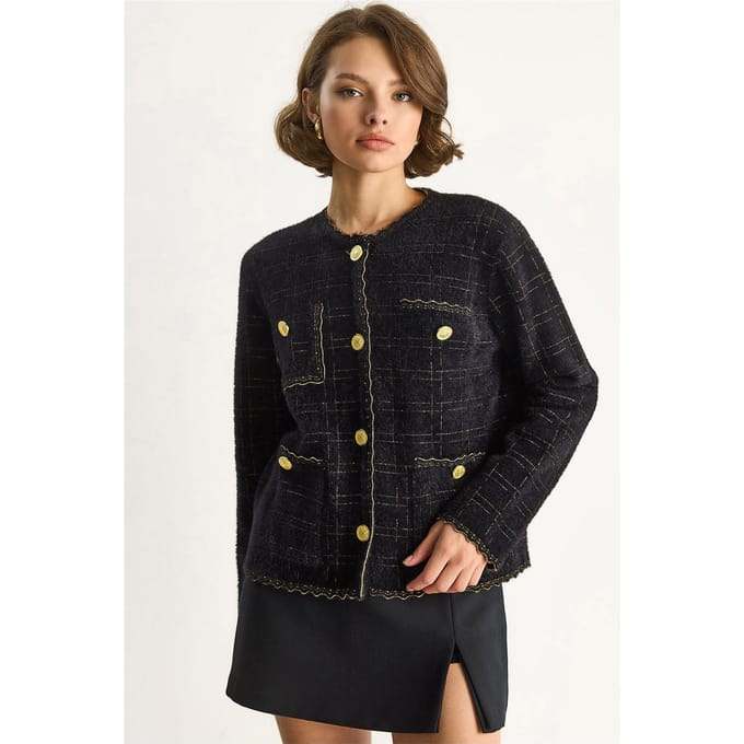 Geweven Jacquard Knopen Cardigan