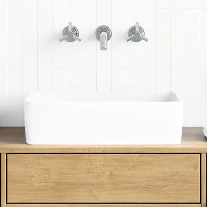 Vidaxl Lavabo, Blanc, 48X37X13 Cm, Céramique, Rectangulaire
