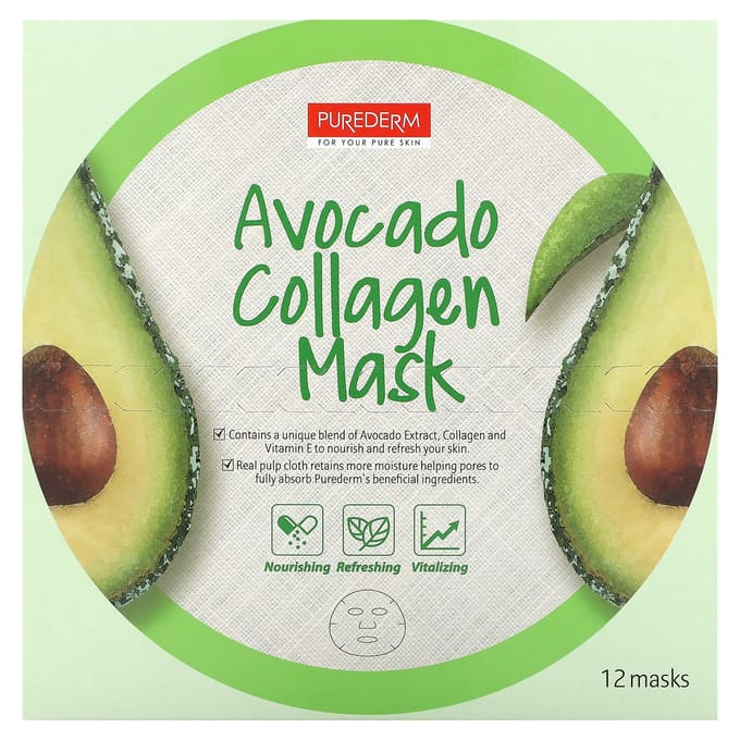 Avocado Collageen Schoonheidsmasker, 12 Vellen, 18G (0.63Oz) Elk beige