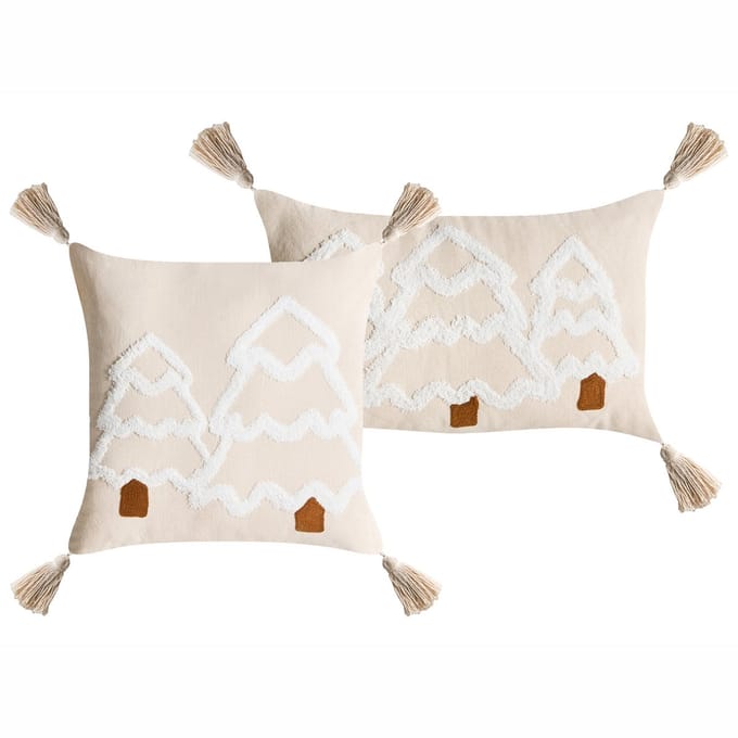 INTSIA - Sierkussen set van 2 - Lichtbeige/Wit - Katoen