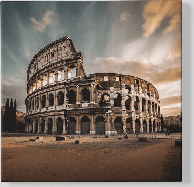 Vierkant Canvas Schilderij - Roma - Coliseum - Wanddecoratie - 100x100x2 cm