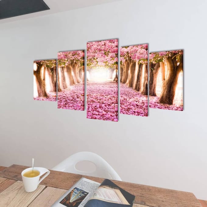 vidaXL - Canvas - muurdruk - print - set - kersenbloesem - 200 - x - 100 - cm