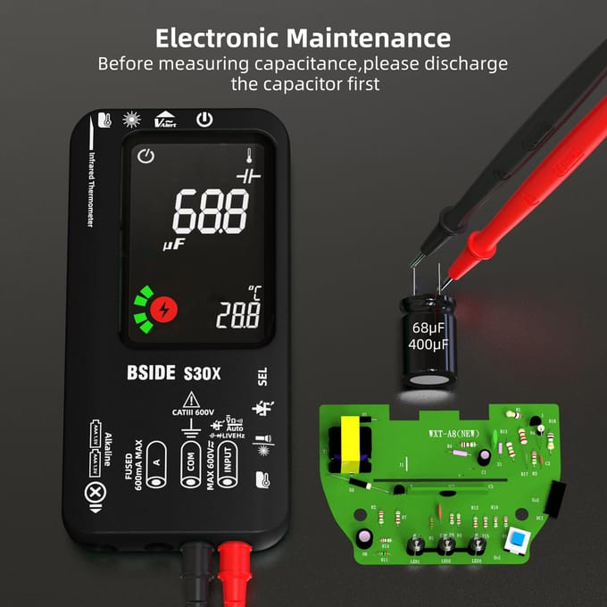 BSIDE Digitale multimeter Infraroodthermometer LCD-kleurendisplay Handmultimeter 9999 True RMS veelkleurig