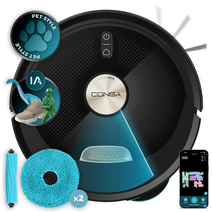 Aspirateur robot laveur - CECOTEC Conga M100 Spin AI - 20 000 Pa - 220 m² - Noir