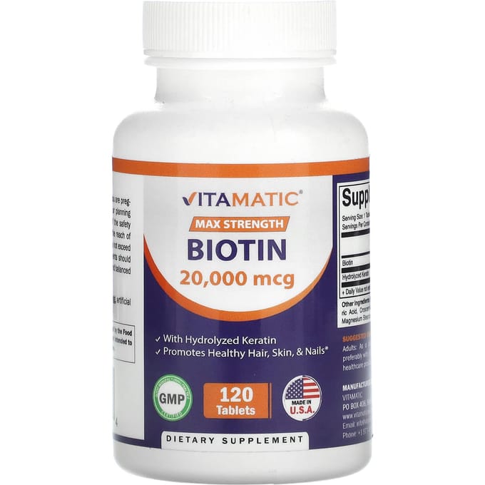 Vitamatic, Biotine, Maximale Sterkte, 20.000mcg, 120 tabletten