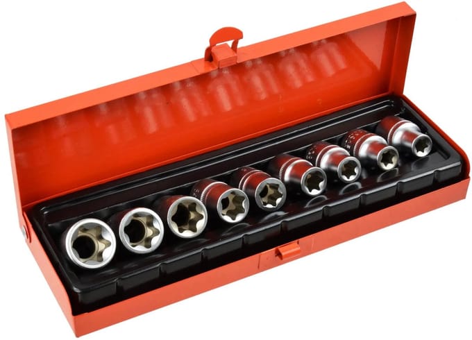 GEKO Torx Dopsleutelset - CrV Staal - 9-delig - Metalen Koffer