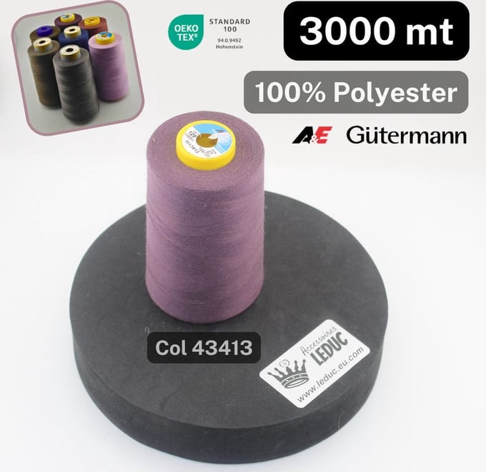 1 Bobijn A&E/GUTERMANN OVERLOCK GAREN van 3000 Meter, 100 % Polyester, Kleur 43413 PRUNE