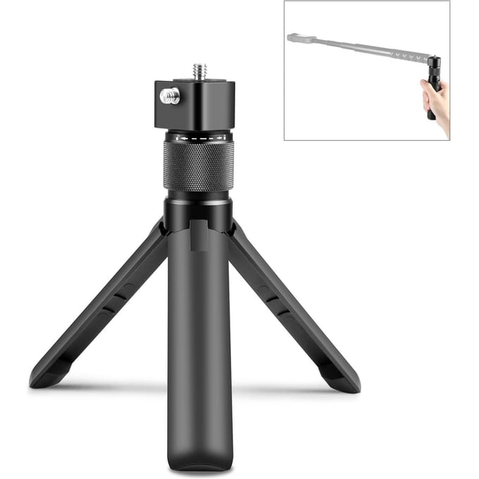 Multifunctioneel Draaibaar Handvat Desktop Statief met Dubbele 1/4 inch Schroeven Vervanging voor Insta360 zwart