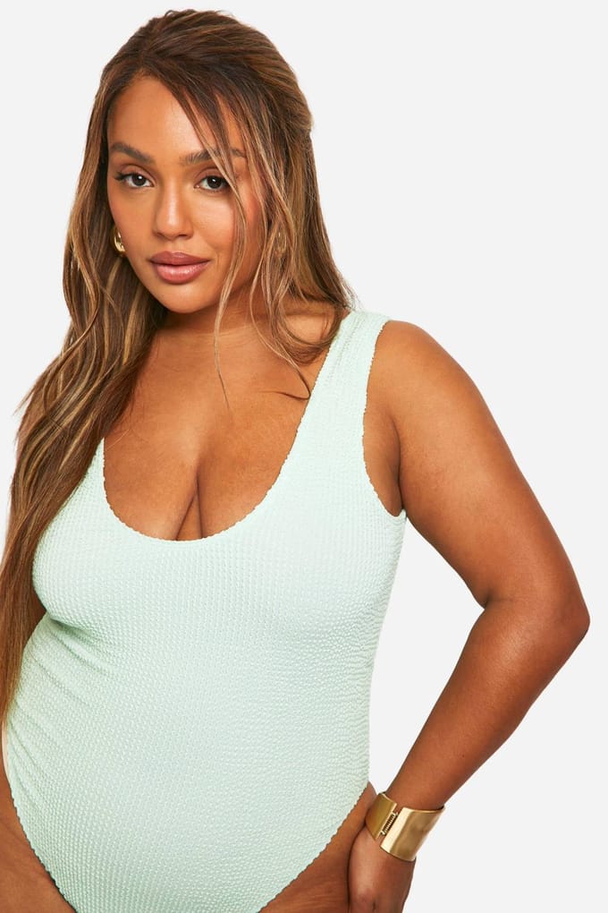 boohoo Dames Plus Crinkle Tummy Control Badpak | Mint | Maat: 28