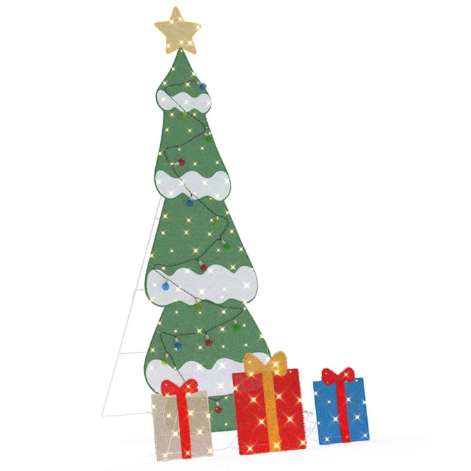 vidaXL - Verlichte - Kerstboom - met - 3 - Geschenkdozen - 2D - Warm - Wit - Meerkleurig