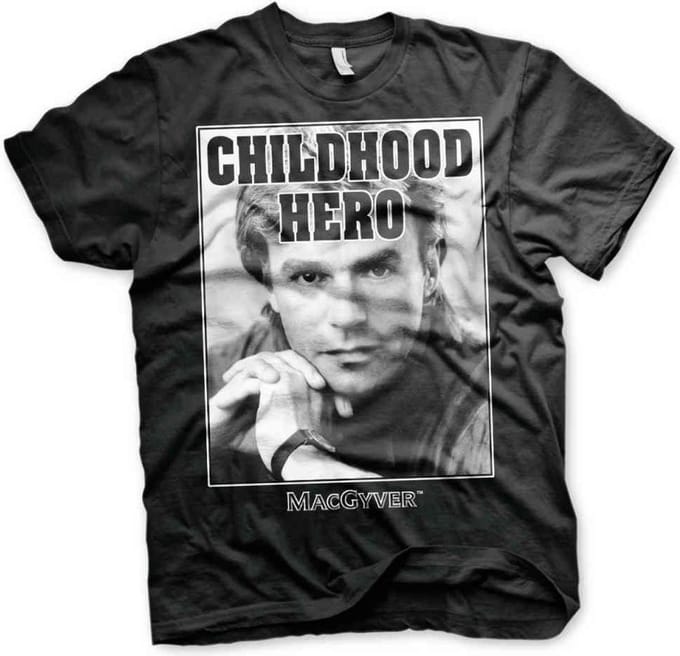 MacGyver Heren Tshirt -M- Childhood Hero Zwart