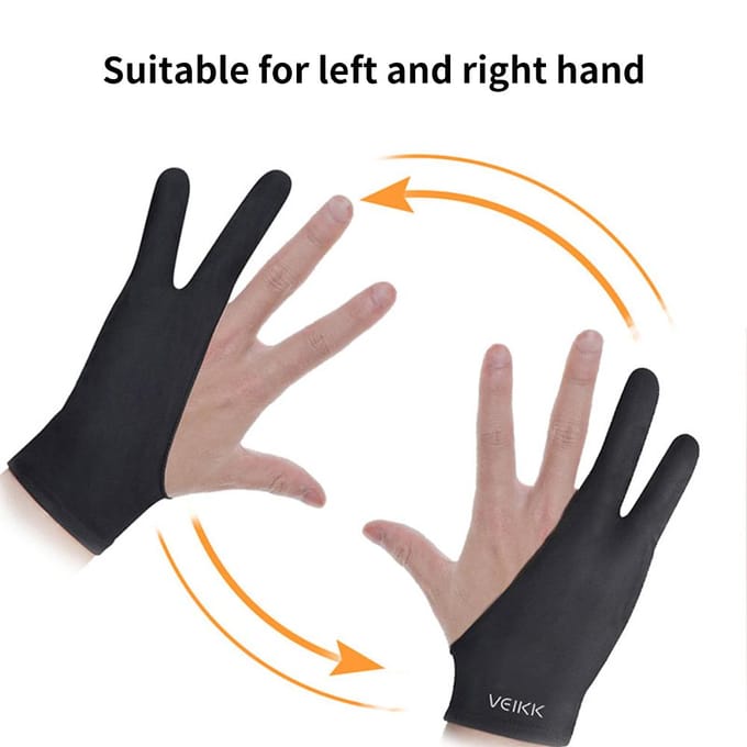 VEIKK Tekenhandschoen Tweevingerige tekenhandschoen Lichtgewicht, zweetbestendige, zachte handschoen voor VEIKK-afbeeldingen zwart