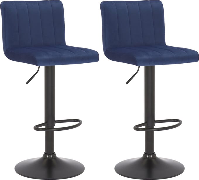 CLP Jamie Set van 2 Barkrukken - Met rugleuning - Verstelbaar - Fluweel - Velvet - blauw