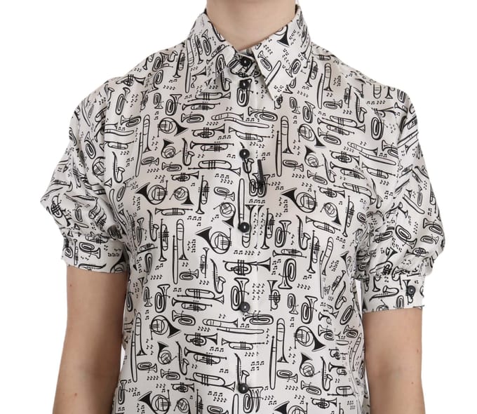 Muziekinstrument Print Zijde Shirt