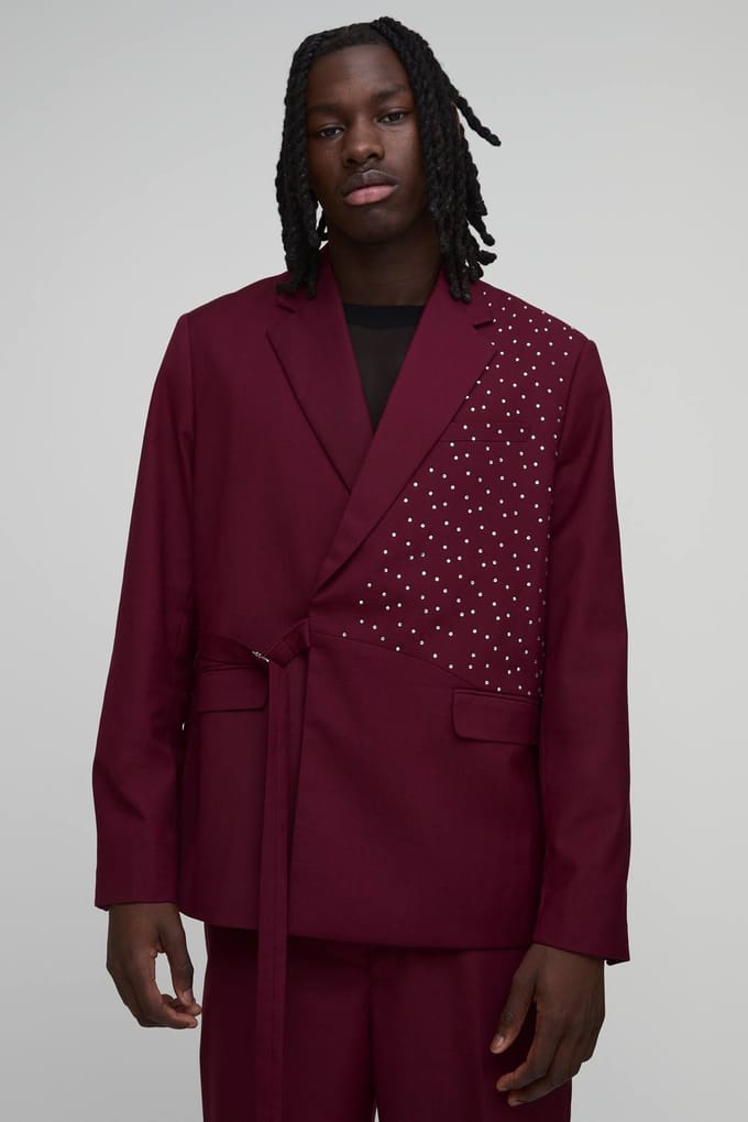Embellished Wrap Buckle Blazer | Red | Size 46