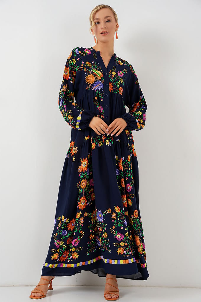 Geprinte V-hals Maxi-jurk