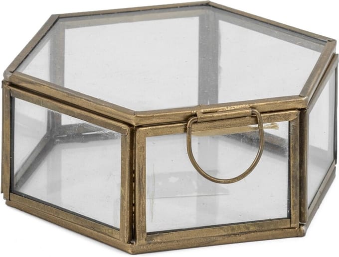 HomeBound by KY | Glazen doosje hexagon met deksel goud | opbergdoosje