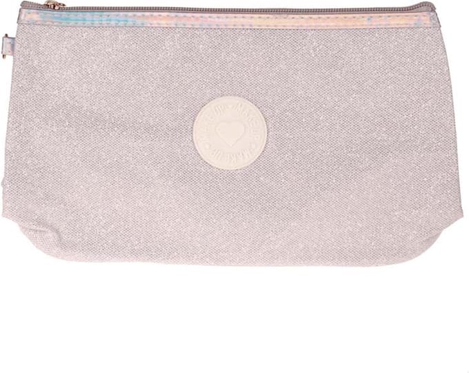 Toilettas Glitter Make-up - Zilvergrijs - Rits & Handgreep - 27x16x9cm