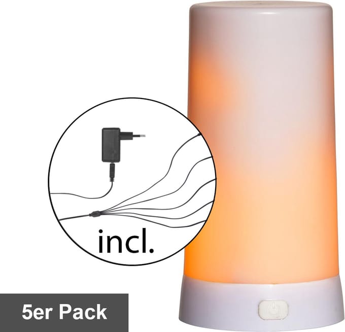 Star Trading starterset LED tafelkaars 'Diner' met vlameffect, micro USB, 5 stuks, wit