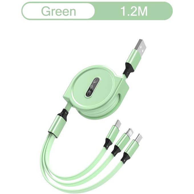 Câble de Charge USB rétractable 3 en 1, 2,4 a, Charge rapide, pour XiaoMi HuaWei Samsung, câble de Charge Portable, Micro type-c vert
