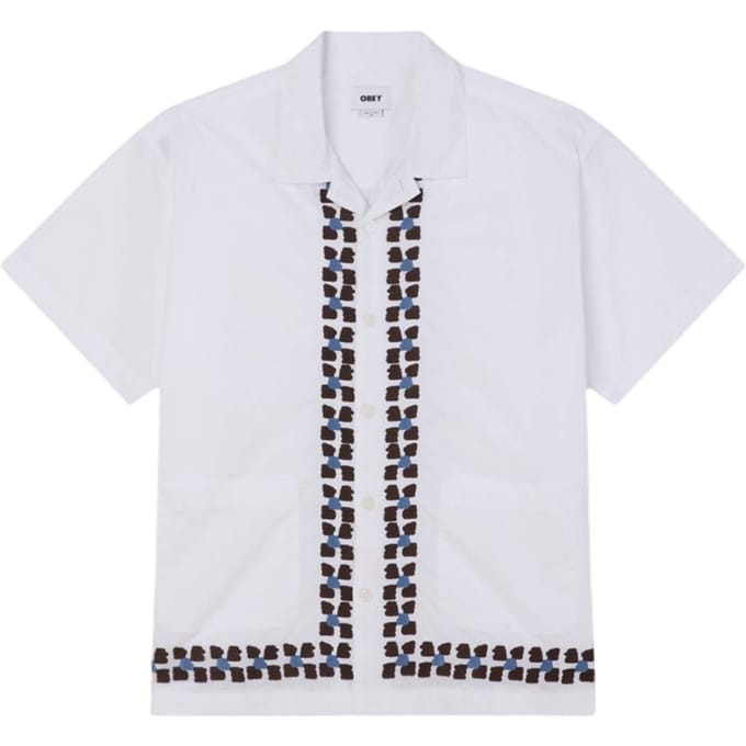Obey Ruben shirt korte mouwen met Cubaanse kraag - witte multi